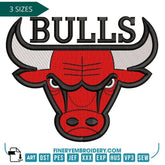Chicago Bulls Embroidery Design – Classic Team Logo in 3 Sizes - FineryEmbroidery